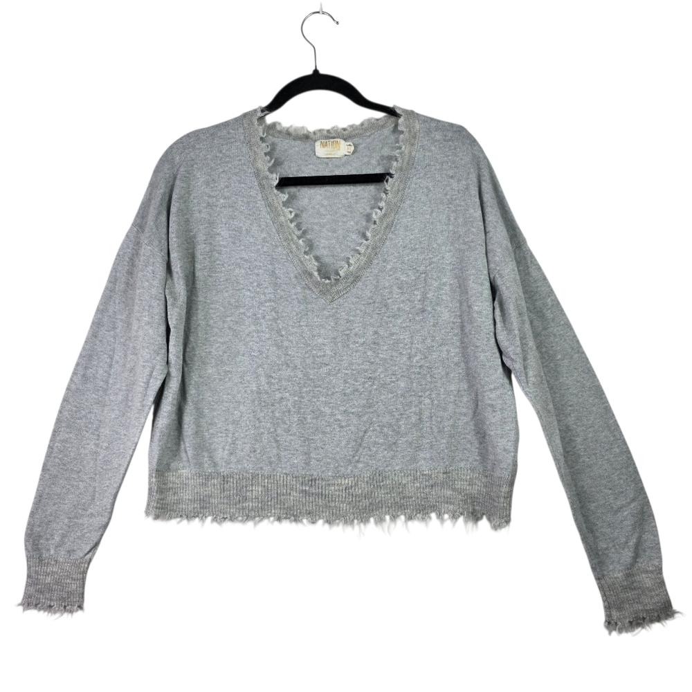 Nation LTD. knit wool blend V neck distressed edges pullover